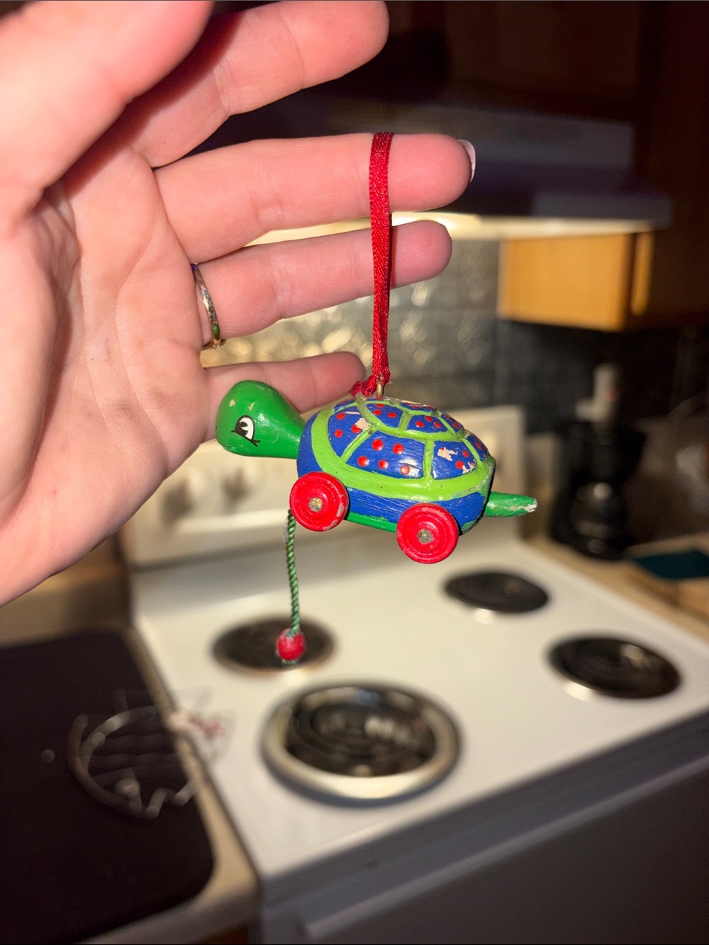 Green Wooden Turtle Pull Toy Ornament for Kids